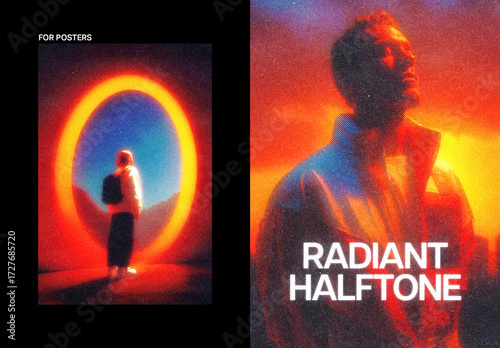 Radiant Halftone Poster Photo Effect Mockup