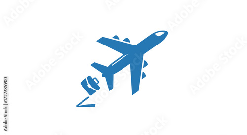 Stylized Blue Airplane and Luggage Icon for Global Travel.
