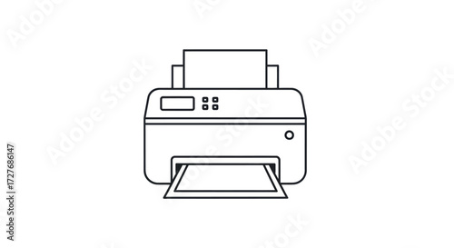 Simple Line Art Illustration of a Printer with Paper.