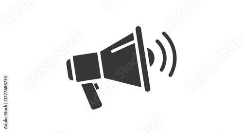 Simple Black Silhouette of a Megaphone Announcing Sound Waves.
