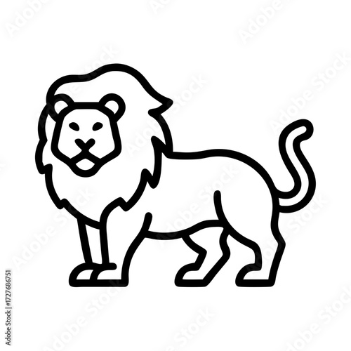 Lion vector drawing illustration, african wildlife animal outline, zoo king of beasts image art