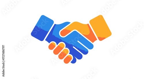 Two stylized hands in a firm handshake symbolizing agreement and partnership.