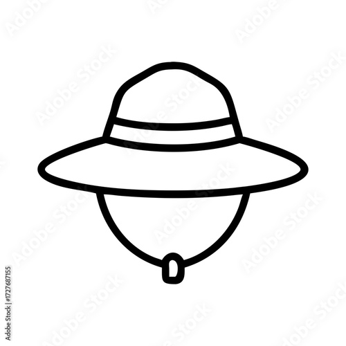 Pith helmet outline vector illustration, safari hat drawing, tropical sun hat icon, explorer headwear