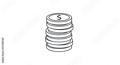 Stack of Outline Coins with Dollar Symbol.