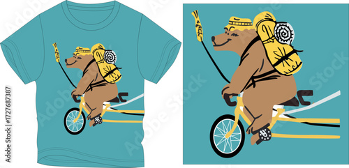 Adventure Bear on Bike t-shirt graphic design vector illustration