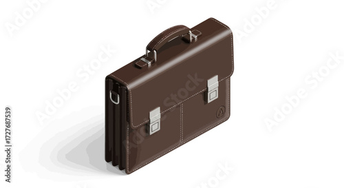 A classic dark brown leather business briefcase with silver metal clasps and a handle.