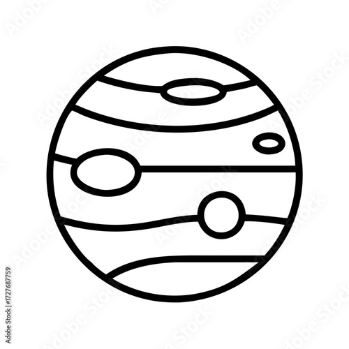 Illustration of jupiter planet with stripes and spots, gas giant, space exploration and astronomy