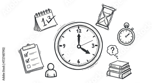 Hand-drawn Time Management Icons and Symbols.
