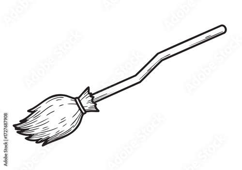 Classic hand drawn witch's broom for Halloween design and party invitations now