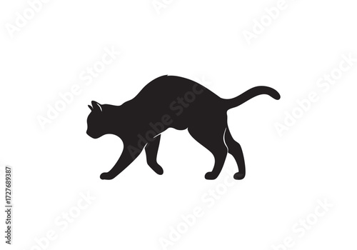 Sleek black cat silhouette prowling with grace, perfect for logo or design element