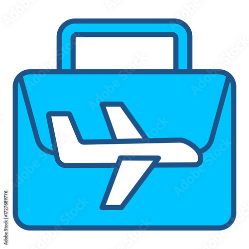 Business Trip Icon In Blue Monochrome Flat Design, Vector Illustration