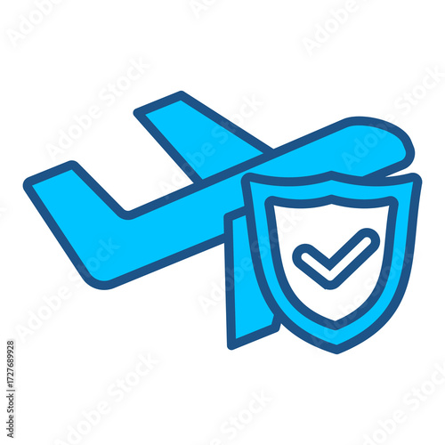 Travel Insurance Icon In Blue Monochrome Flat Design, Vector Illustration