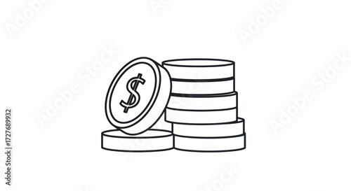 Stack of Coins with Dollar Sign Outline Style.