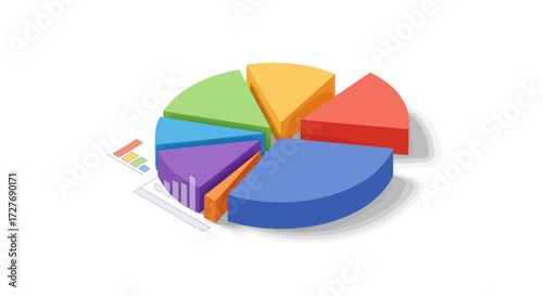 Colorful segmented 3D pie chart for business analytics and statistics.