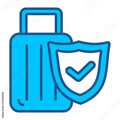 Travel Insurance Icon In Blue Monochrome Flat Design, Vector Illustration