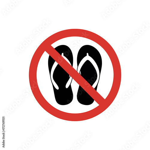 No Flip Flops Allowed Sign with Red Circle and Slash For Safety and Compliance