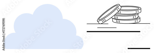 Blue cloud and stacked coins illustrate the intersection of cloud technology and economic growth. Ideal for technology, finance, online storage, digital economy, data management, investment
