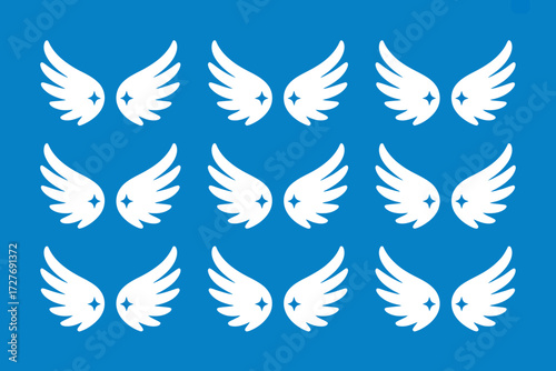 Seamless Pattern of Angel Wings on Blue Background White Vector Illustration Fairy Wings and Magic Icon