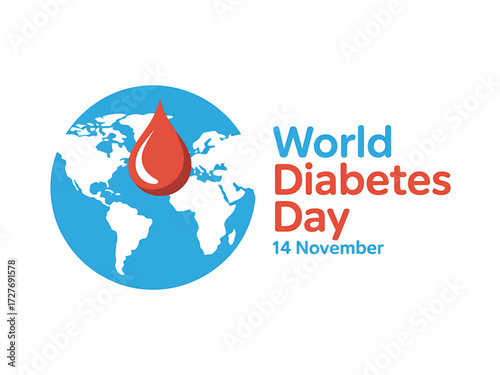 World Diabetes Day Awareness Graphic with Blue Globe and Blood Drop for Medical Campaigns and Health Initiatives
