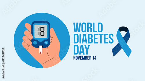 World Diabetes Day Illustration with Glucometer and Awareness Ribbon Promoting Health and Wellness on November 14