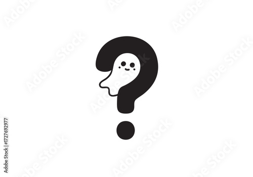 Adorable ghost with a question mark seeks answers, mysterious and cute design