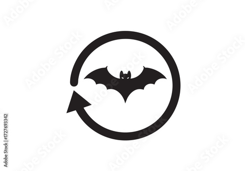Spooky bat icon with circular arrow for haunting Halloween designs and night themes