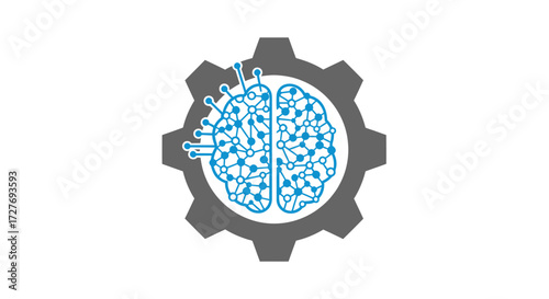 Connected Brain and Gear Symbol for Artificial Intelligence.