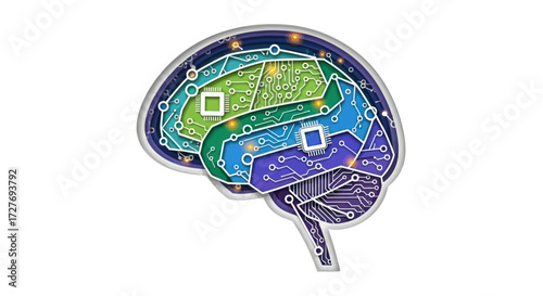 Futuristic Digital Brain with Circuitry and Neural Network Connections.