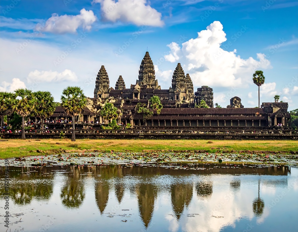 Obraz premium Majestic Angkor Wat temple reflected in a serene pond (1)