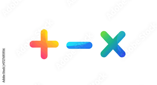 Vibrant Gradient Math Symbols: Plus Minus and Multiply Signs.
