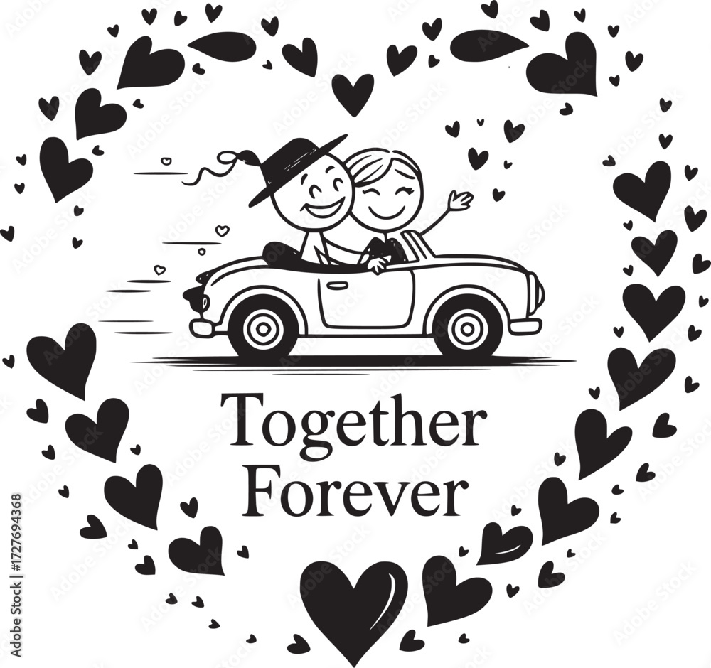 Romantic Journey Heart Balloons Wedding Carriage Vector Graphics