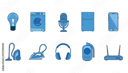 Vector art of pixel art set of household appliances