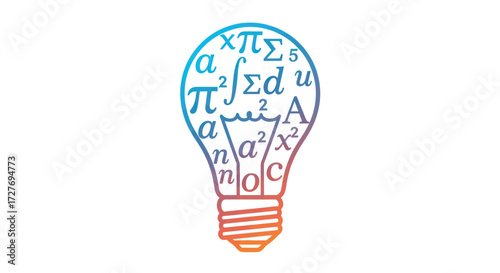 Creative light bulb symbol filled with scientific equations and mathematical notation.