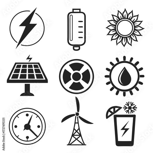 Energy utility symbols icons electricity