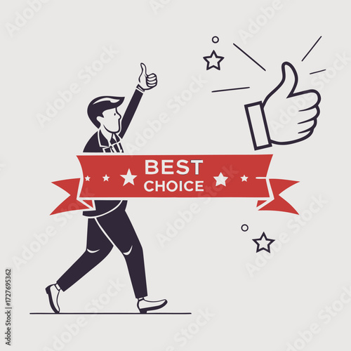 Man with thumbs up and best choice banner vector