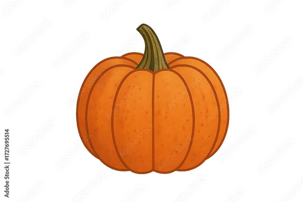Obraz premium A single ripe orange pumpkin with a green stem isolated on transparent background