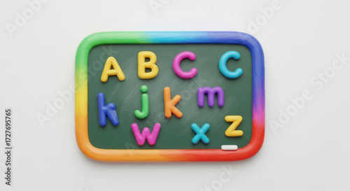 Colorful Magnetic Alphabet Letters on Small Chalkboard.