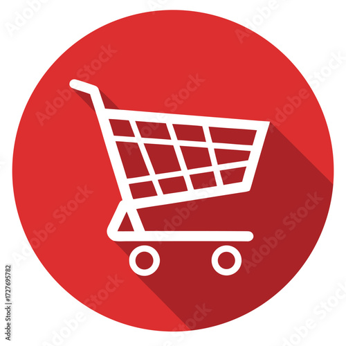 White shopping cart icon long shadow vector