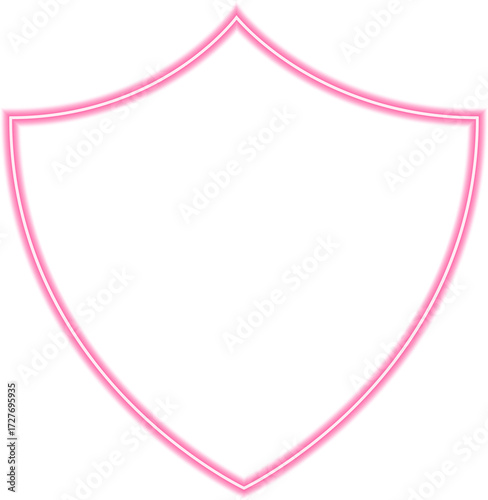 Large neon-outlined shield with extended borders forming a wide guardian-style crest.