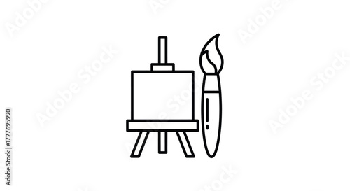 Simple Line Art of an Easel with Canvas and Paintbrush.