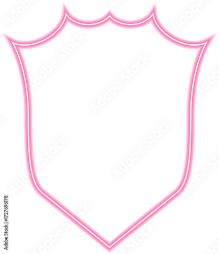 Neon-glowing shield with angular diamond-shaped contours and a sharp-edged insignia.