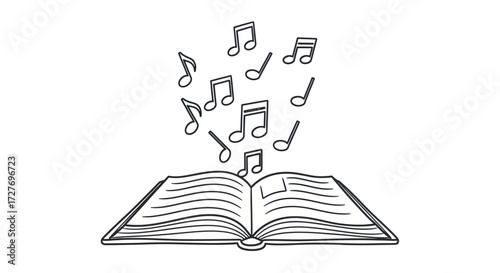 Open Book with Floating Music Notes - Artistic Illustration.