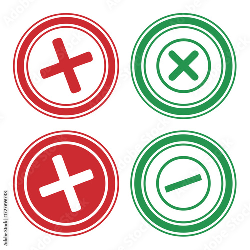 Red green cross minus symbols circle
