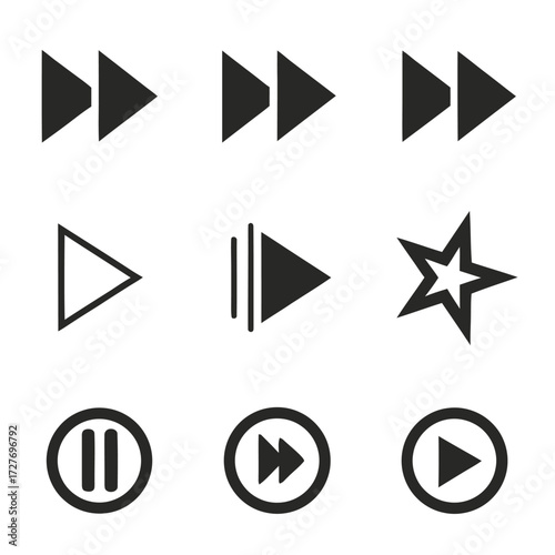 Black media control icons play pause fast forward rewind