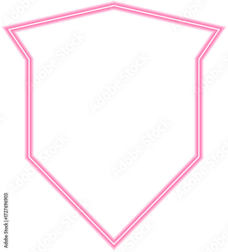 Hammered-style shield with rustic characteristics, outlined in glowing neon red for a bold medieval defensive look.
