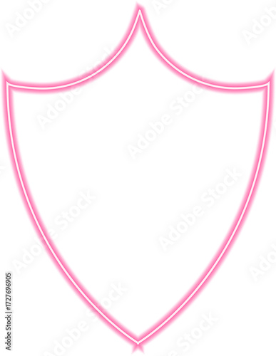 Outline contour of a shield with a Renaissance-inspired noble crest, highlighted by glowing neon red lines forming intricate historical patterns.