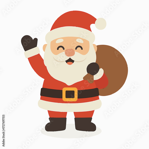 Cheerful Cartoon Santa Claus with Gift Sack on White Background Ai-Generated