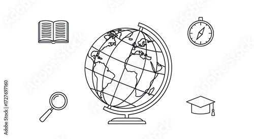 Educational Globe and Learning Tools Illustration.
