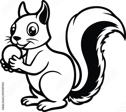 Cartoon silhouette of a cute squirrel holding a nut