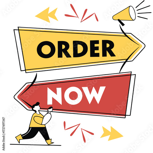 Yellow red order now banners vector